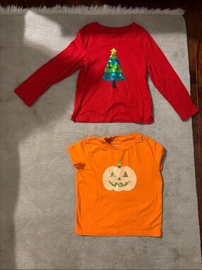 Kids Seasonal Holiday Shirts - Red Christmas Tree & Orange Pumpkin